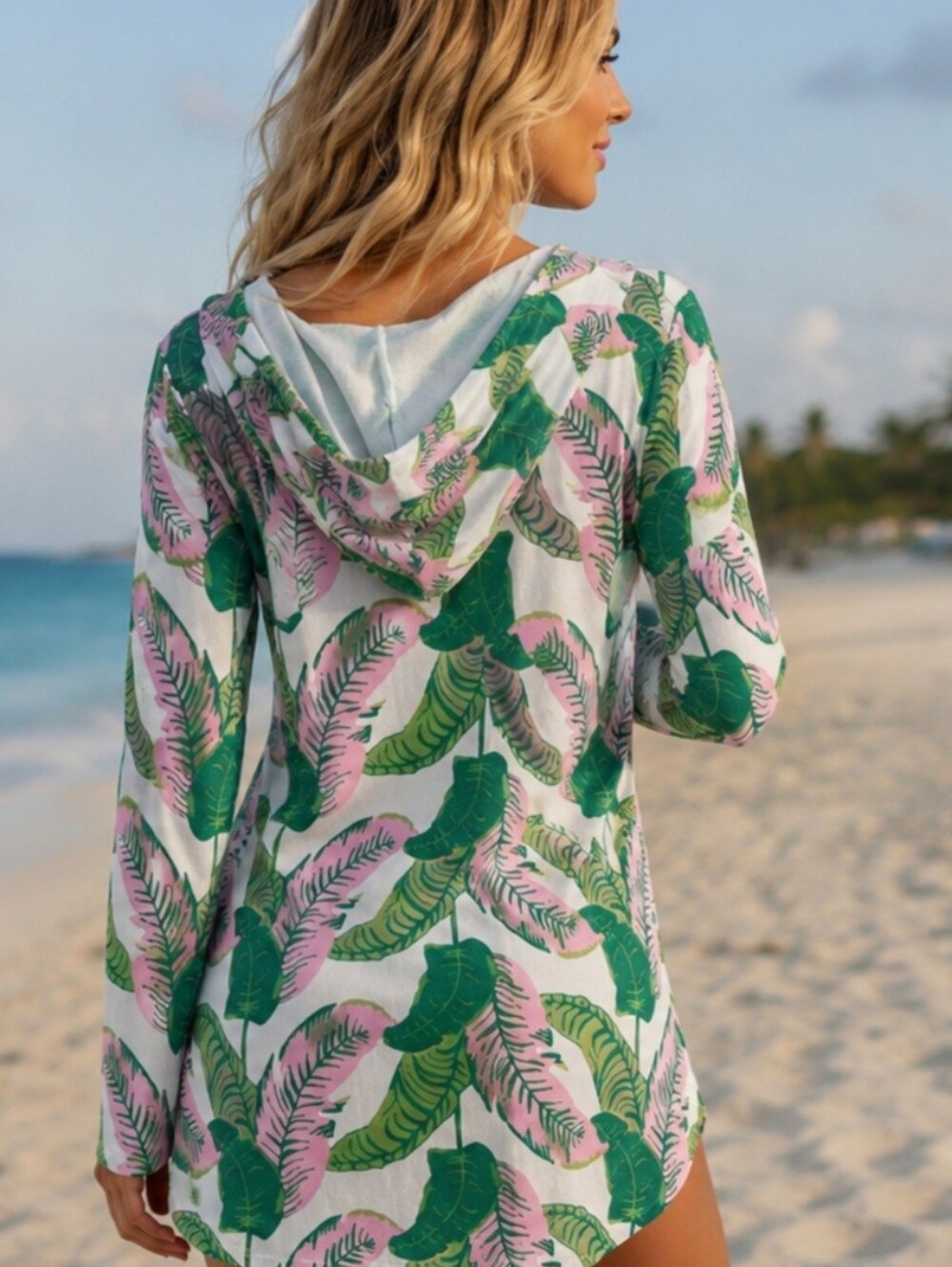 Macbeth Collection by Margaret Josephs Tropical Hooded Cover-Up Dress Large - Picture 2 of 9